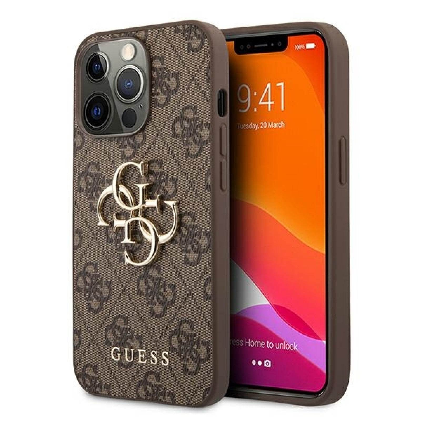 Гръб Guess PU 4G Metal Logo Case за iPhone 13 Pro Max - Кафяв