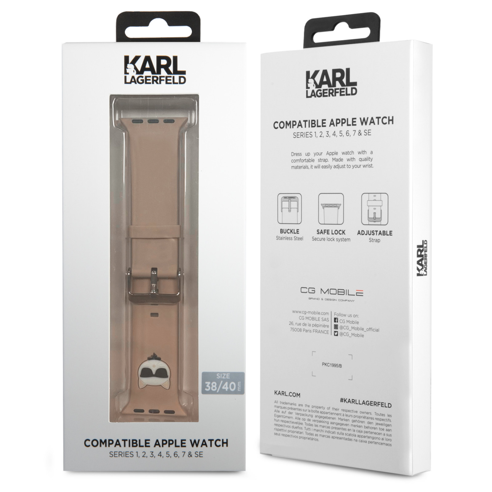 Каишка за часовник Karl Lagerfeld Choupette Head Watch Strap за Apple Watch 38/40mm - Розова - Каишки и връзки за смарт устройства | Phoneplay.bg
