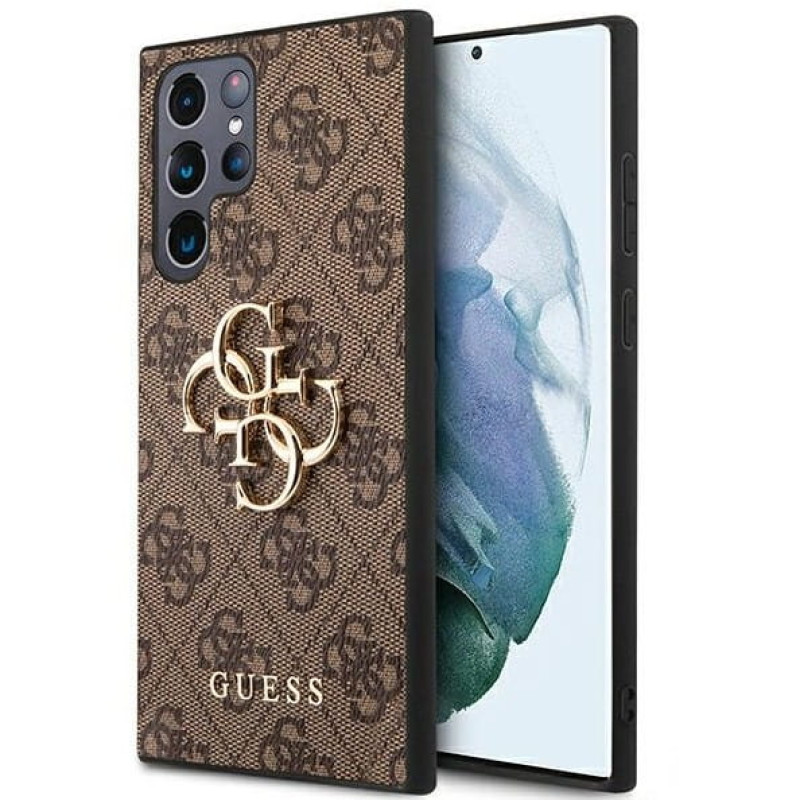 Гръб Guess за Samsung Galaxy S22 Ultra, PU, 4G Metal Logo Case, Кафяв