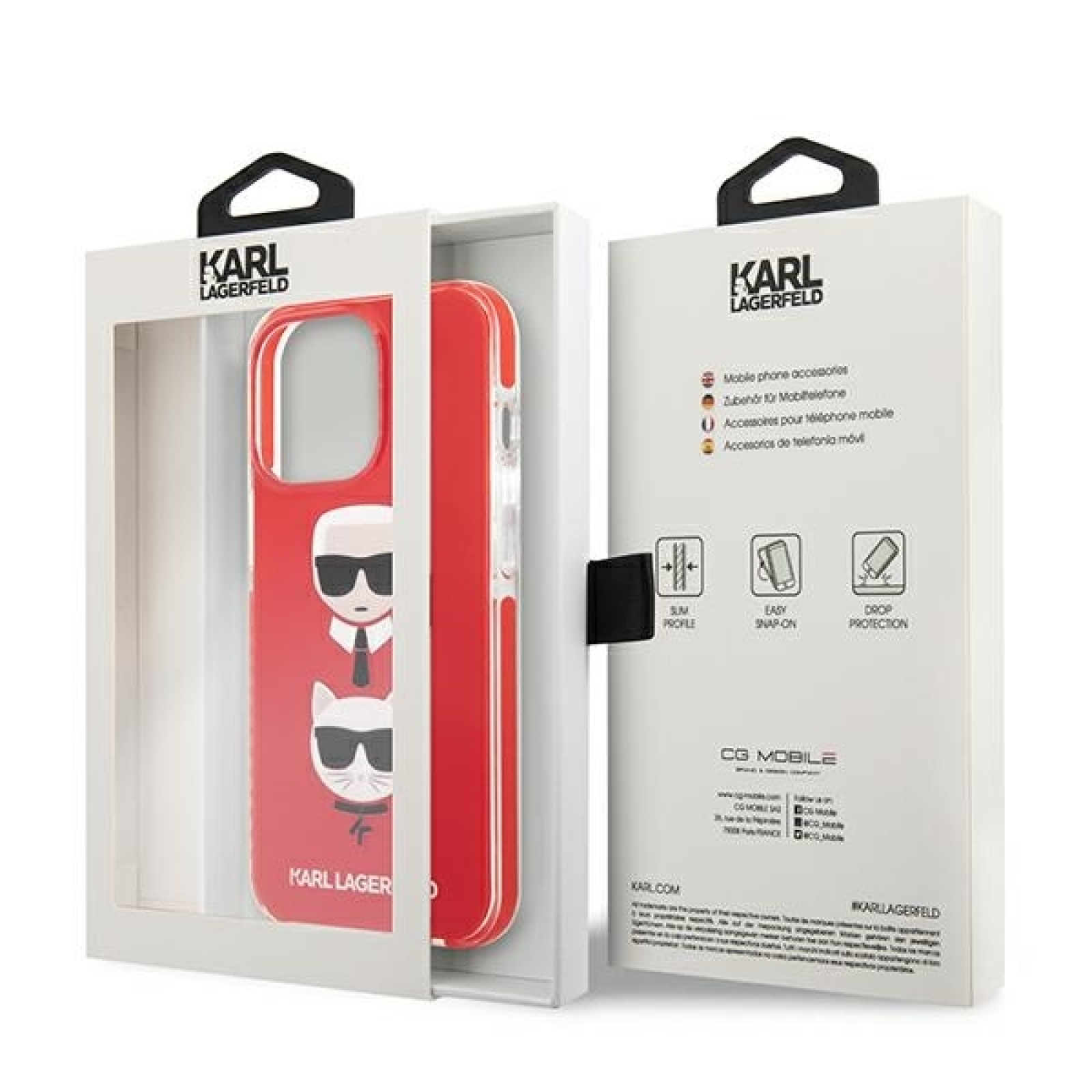 Гръб Karl LagerfeldTPE Karl and Choupette Heads Case за iPhone 13 Pro - Червен