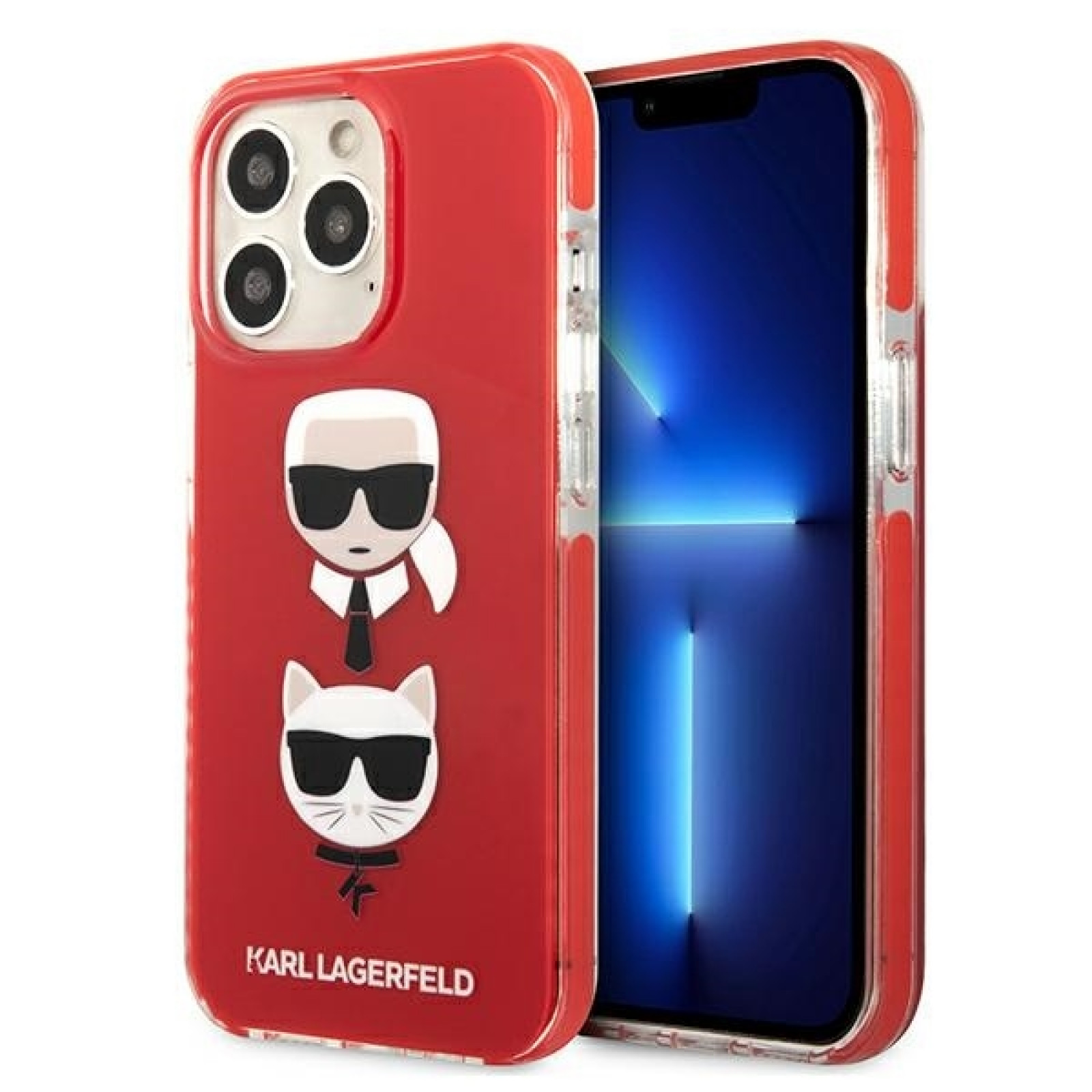 Гръб Karl LagerfeldTPE Karl and Choupette Heads Case за iPhone 13 Pro - Червен