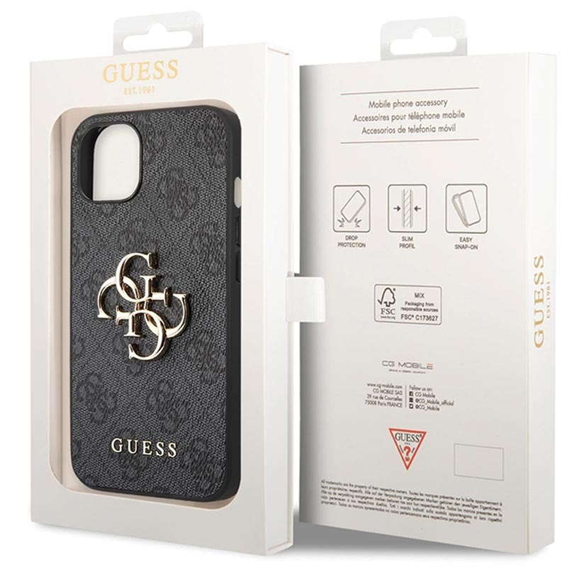 Гръб Guess PU 4G Metal Logo Case за iPhone 14 Plus  - Сив