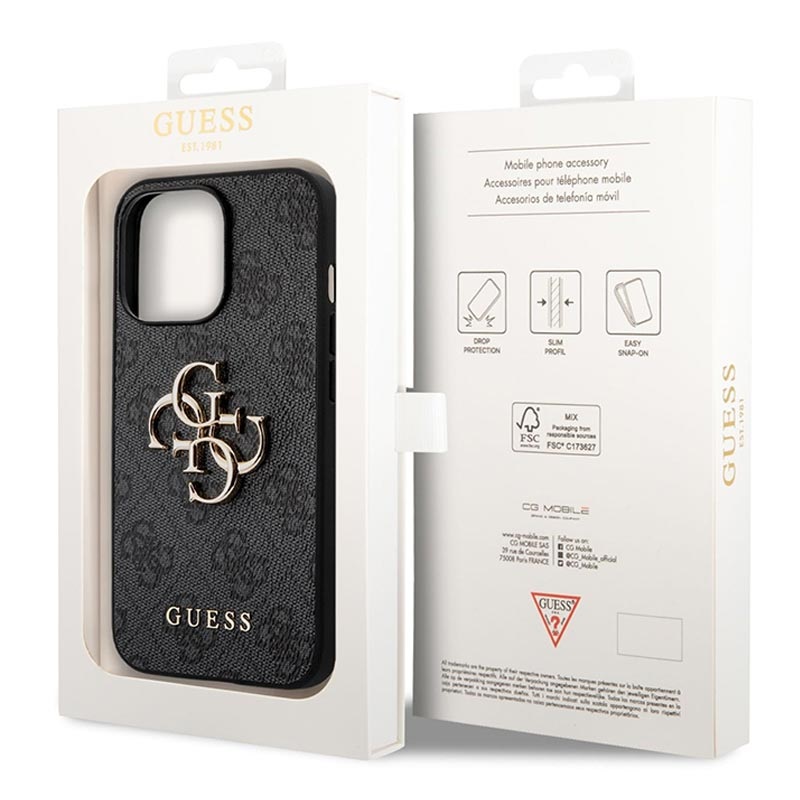 Гръб Guess PU 4G Metal Logo Case за iPhone 14 Pro Max  - Сив