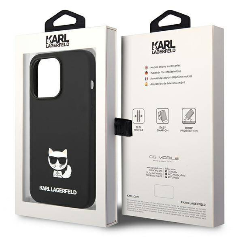 Гръб Karl Lagerfeld Liquid Silicone Choupette Case за iPhone 14 Pro Max - Черен