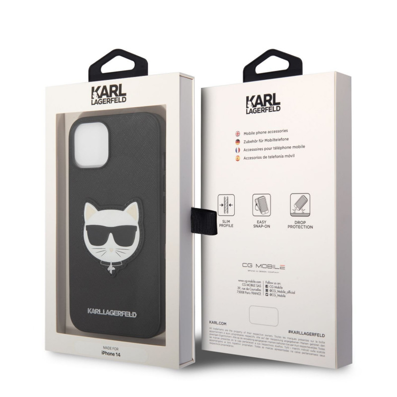 Гръб Karl Lagerfeld PU Saffiano Choupette Head Case за iPhone 14 - Черен