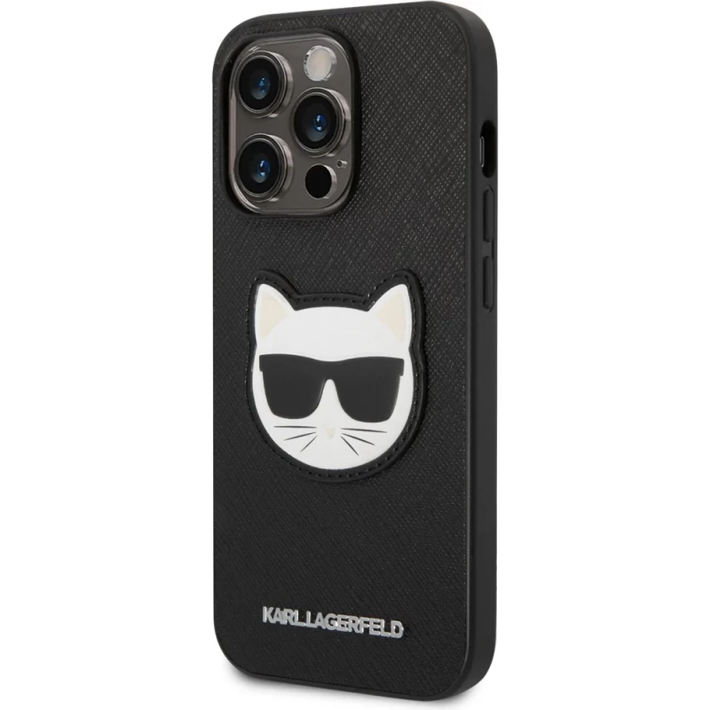 Гръб Karl Lagerfeld PU Saffiano Choupette Head Case за iPhone 14 Pro - Черен