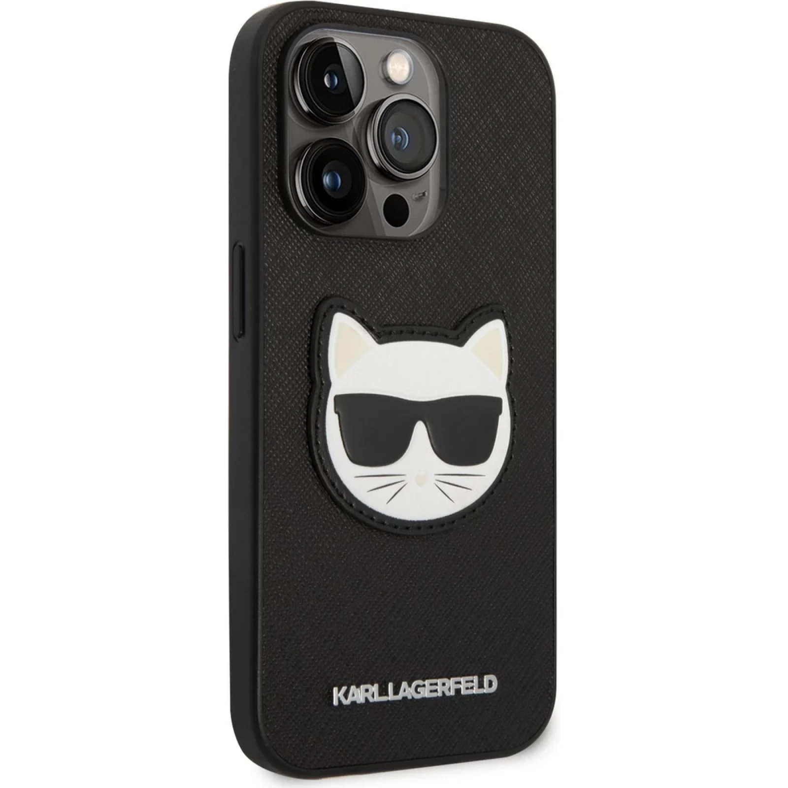 Гръб Karl Lagerfeld PU Saffiano Choupette Head Case за iPhone 14 Pro - Черен