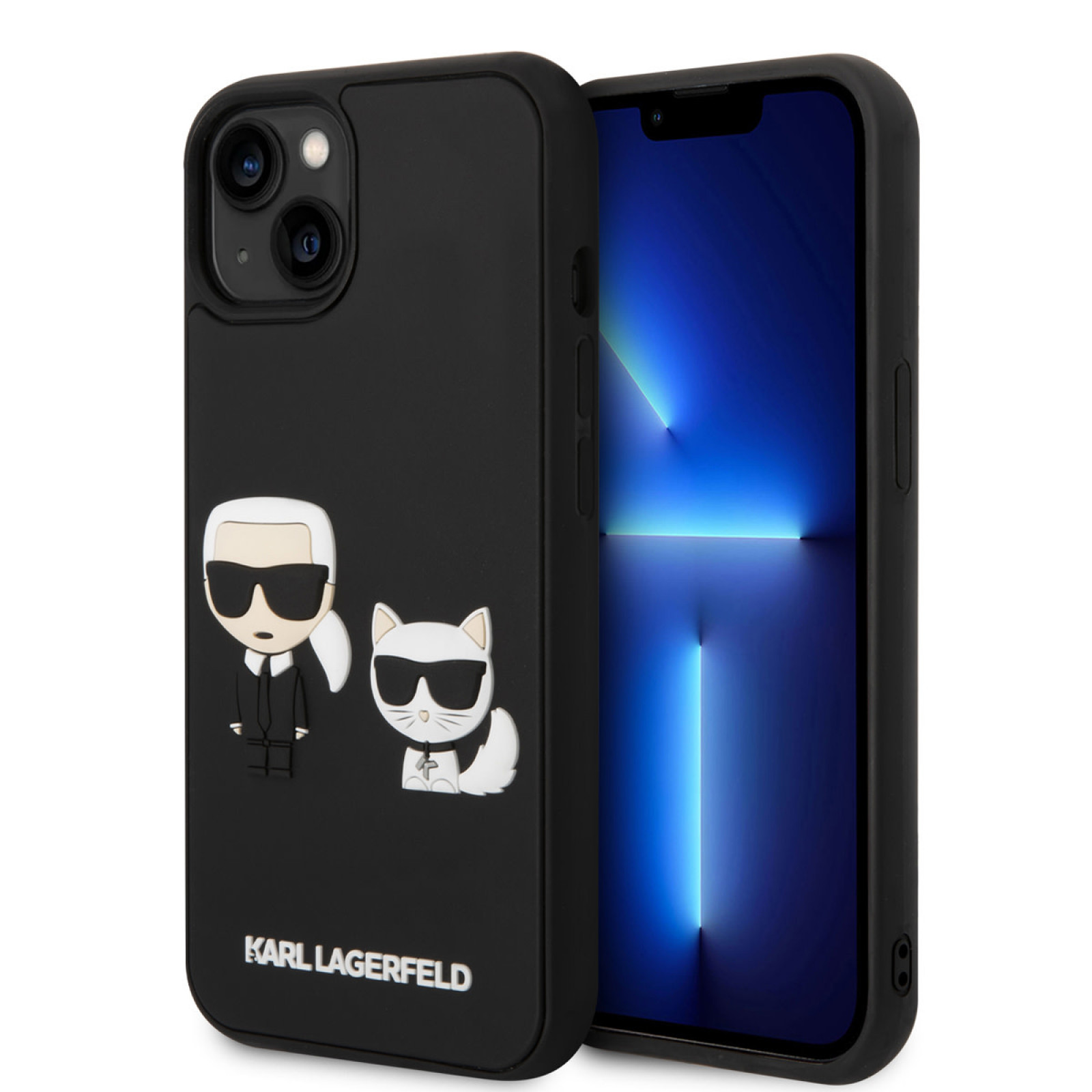 Гръб Karl Lagerfeld and Choupette 3D Case за iPhone 14/13 - Черен