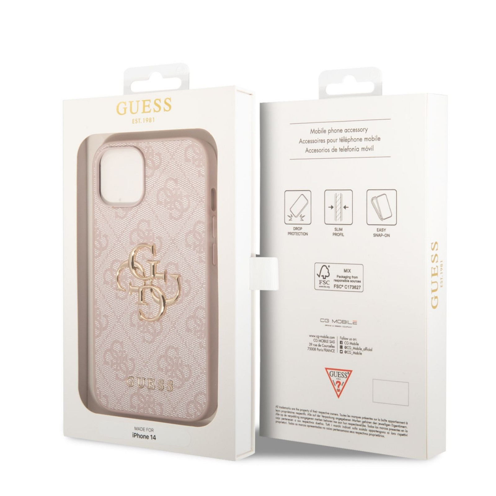 Гръб Guess PU 4G Metal Logo Case за iPhone 14 - Розов