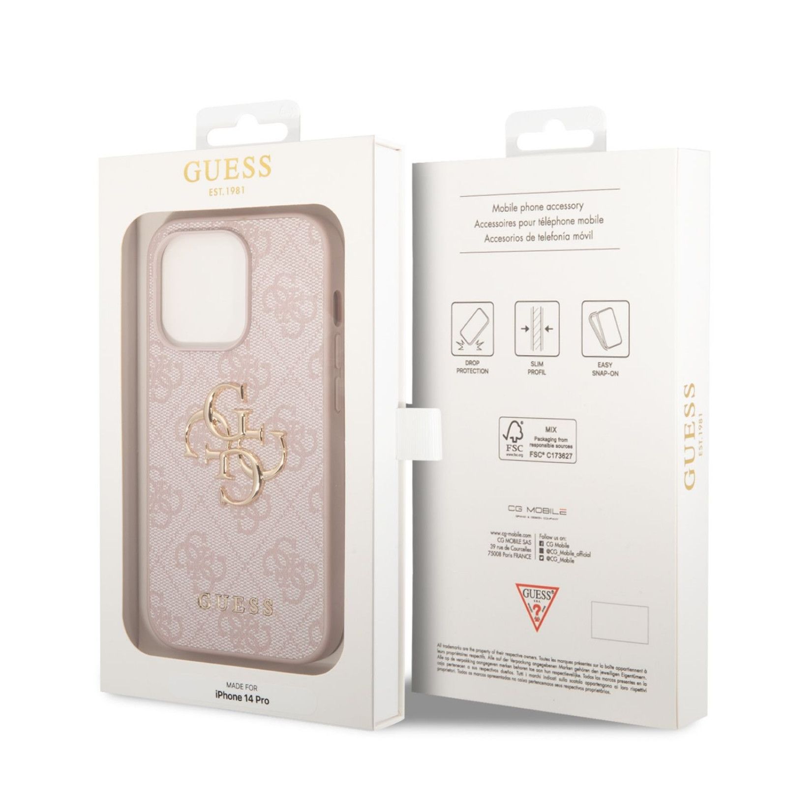 Гръб Guess PU 4G Metal Logo Case за iPhone 14 Pro - Розов