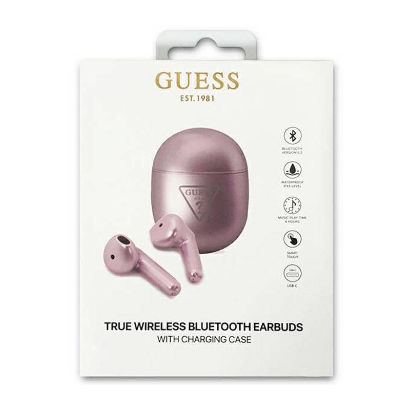 Bluеtooth слушалки Guess True Wireless Triangle Logo BT5.0 4H Stereo Earphones Glossy - Лилави
