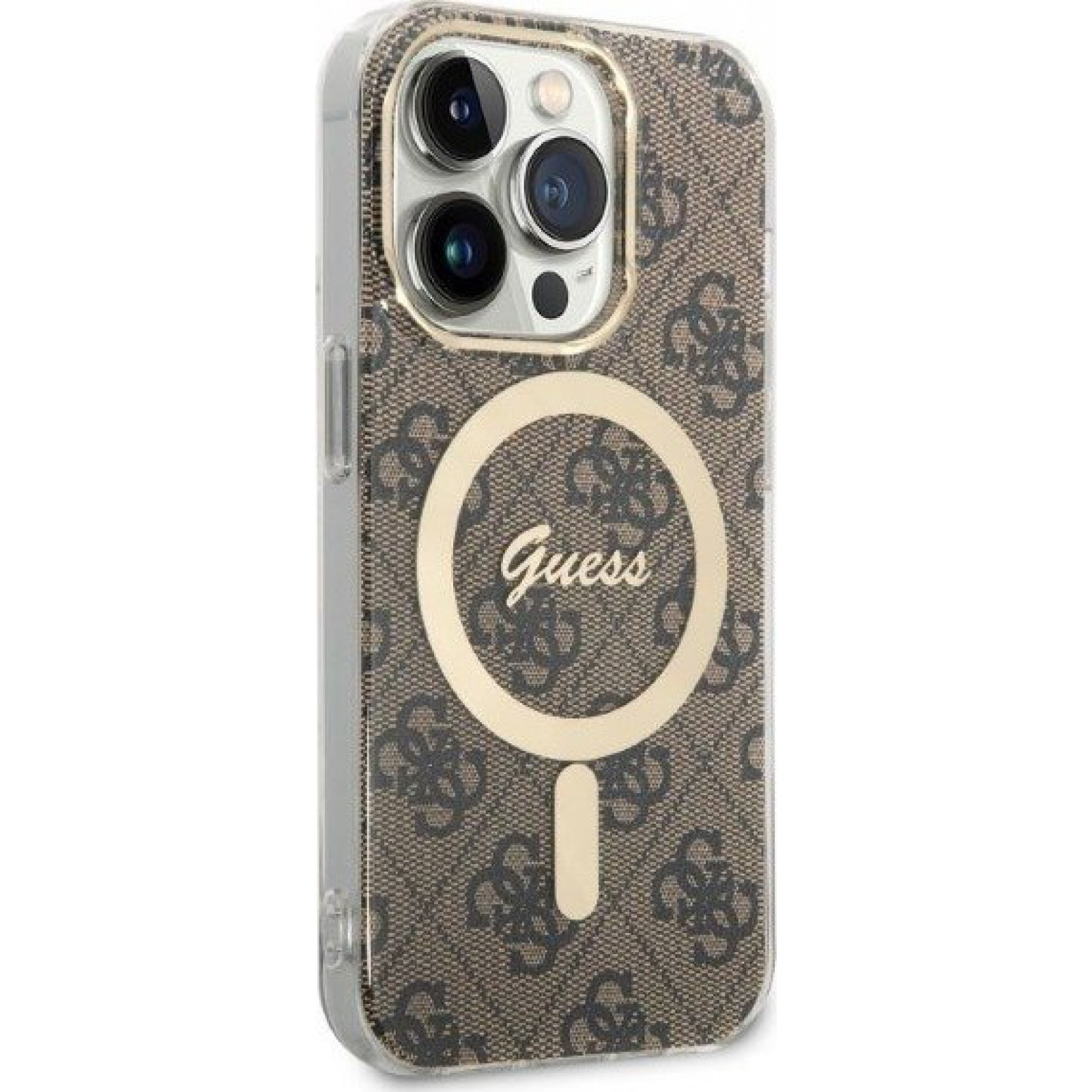 Гръб Guess 4G MagSafe Compatible Case + Зарядно Wireless Charger за iPhone 14 Prо - Кафяв