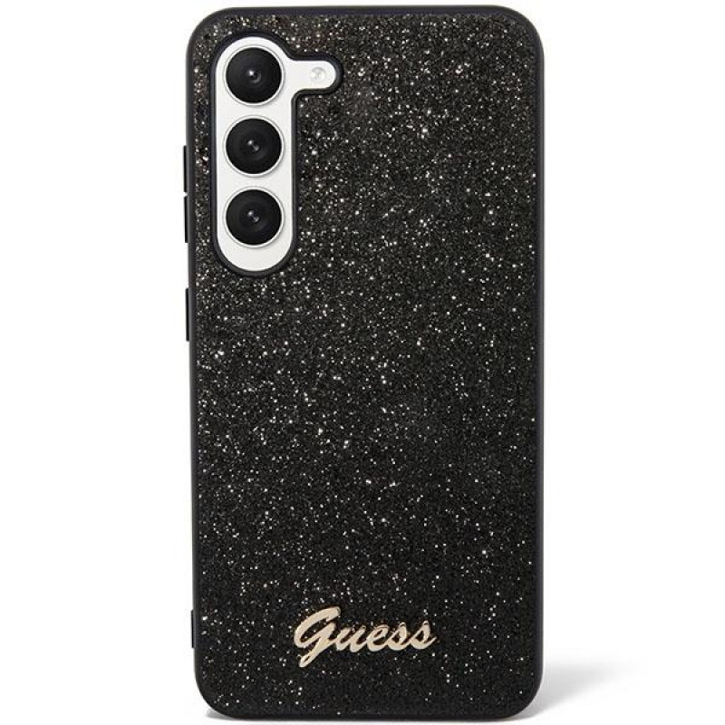 Гръб Guess PC/TPU Glitter Flakes Metal Logo Case за Samsung Galaxy S23 Plus - Черен