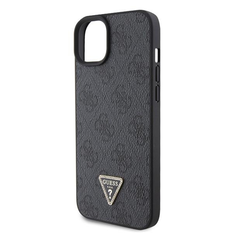Гръб Guess за iPhone 15 ,PU 4G Strass, Triangle Metal Logo Case, Crossbody Strap, Сив