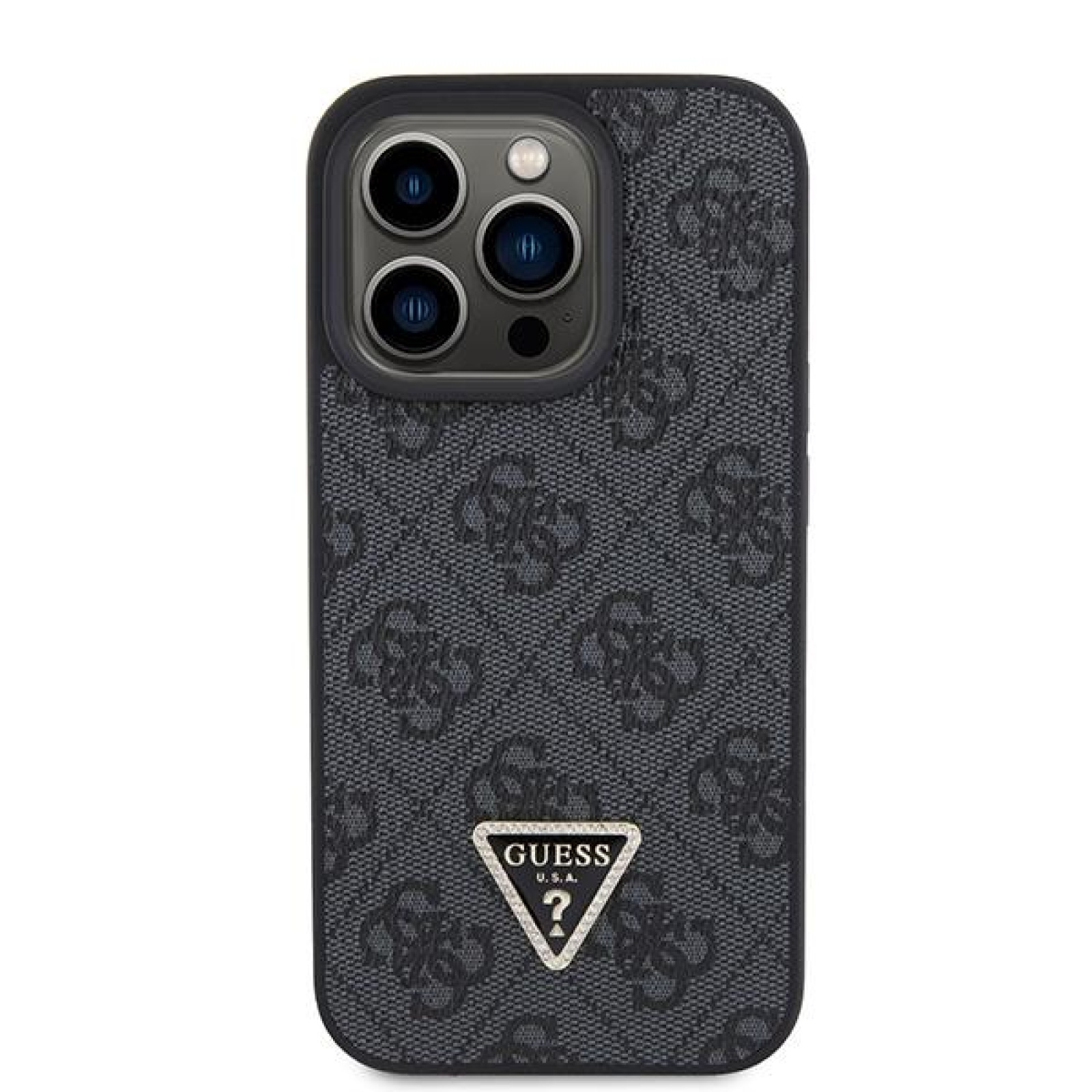 Гръб Guess за iPhone 15 Pro Max ,PU 4G Strass, Triangle Metal Logo Case, Crossbody Strap, Черен