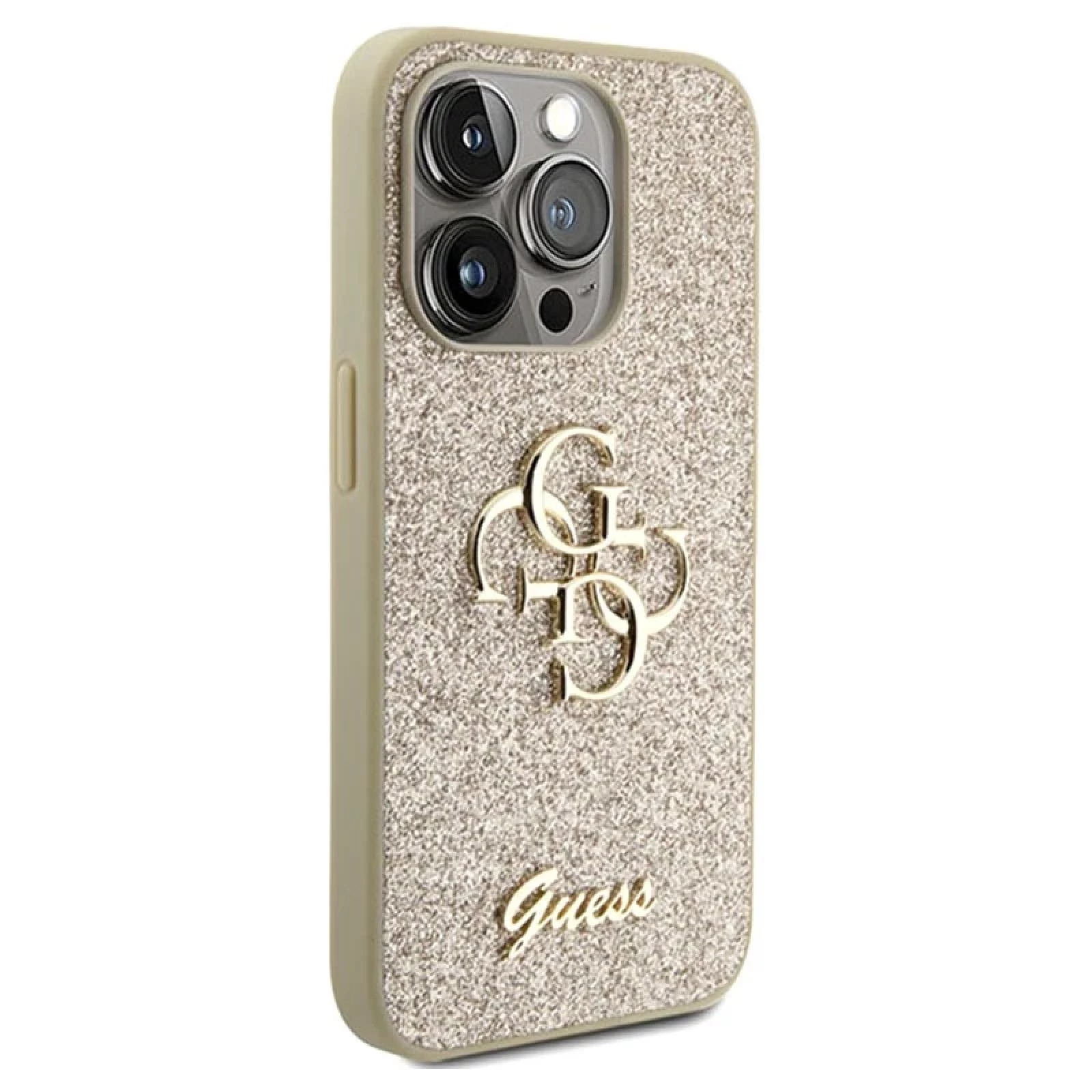 Гръб Guess за iPhone 15 Pro Max ,PU Fixed Glitter, 4G Metal Logo Case, Златист rating