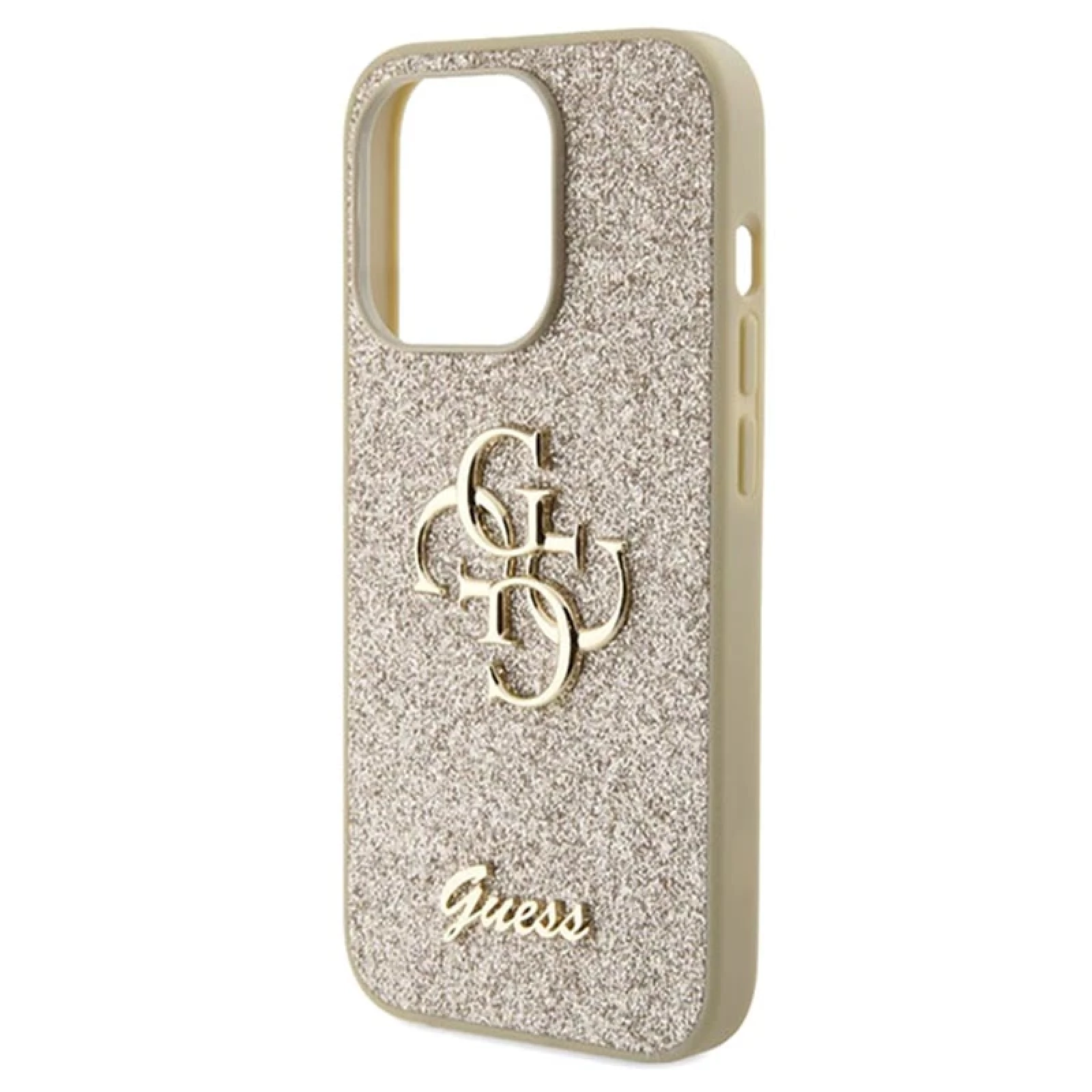 Гръб Guess  за iPhone 15 Pro ,PU Fixed Glitter, 4G Metal Logo Case, Златист