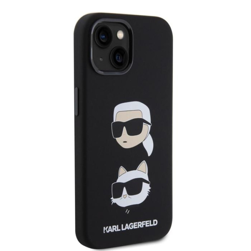 Гръб Karl Lagerfeld Liquid Silicone Karl and Choupette Heads Case за iPhone 15 - Черен