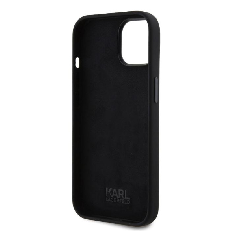 Гръб Karl Lagerfeld Liquid Silicone Karl and Choupette Heads Case за iPhone 15 - Черен