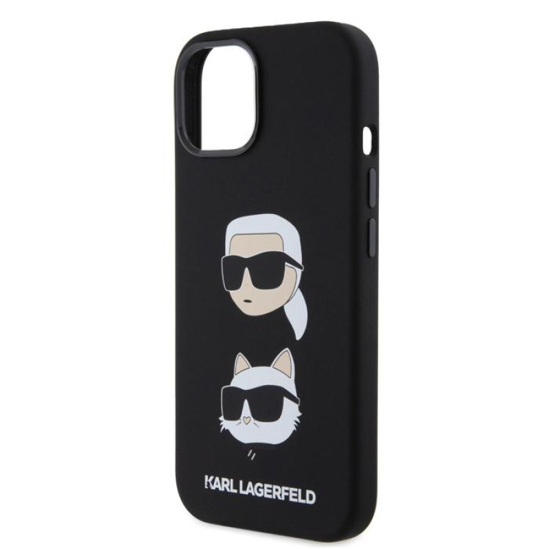 Гръб Karl Lagerfeld Liquid Silicone Karl and Choupette Heads Case за iPhone 15 - Черен