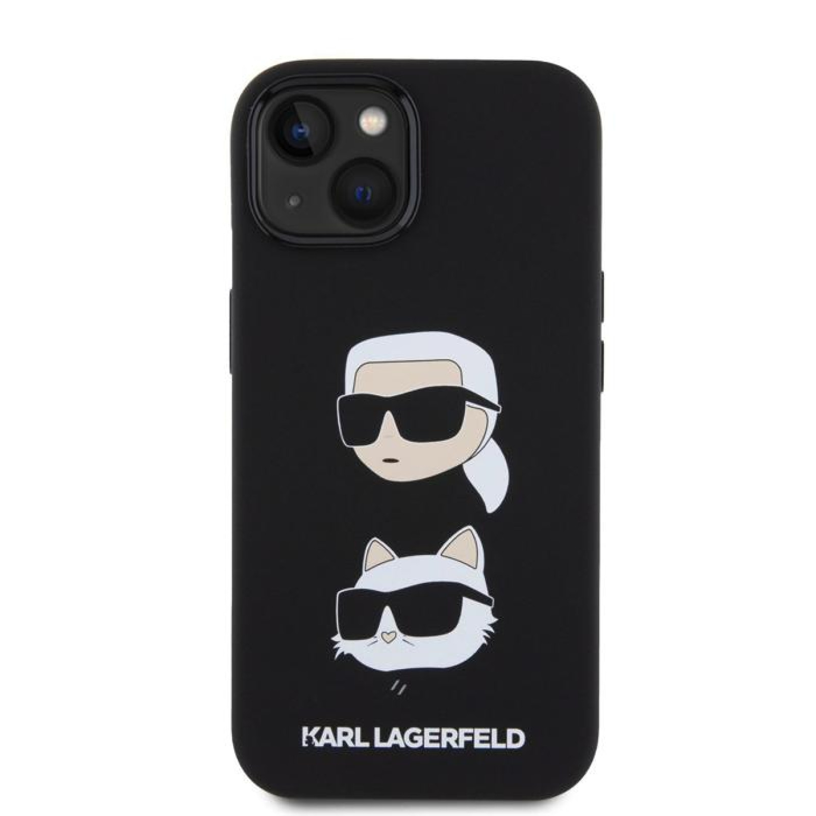 Гръб Karl Lagerfeld Liquid Silicone Karl and Choupette Heads Case за iPhone 15 - Черен