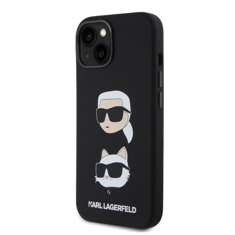 Гръб Karl Lagerfeld Liquid Silicone Karl and Choupette Heads Case за iPhone 15 - Черен