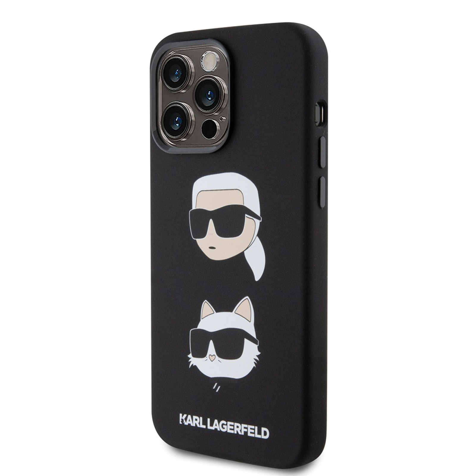 Гръб Karl Lagerfeld Liquid Silicone Karl and Choupette Heads Case за  iPhone 15 Pro Max  - Черен