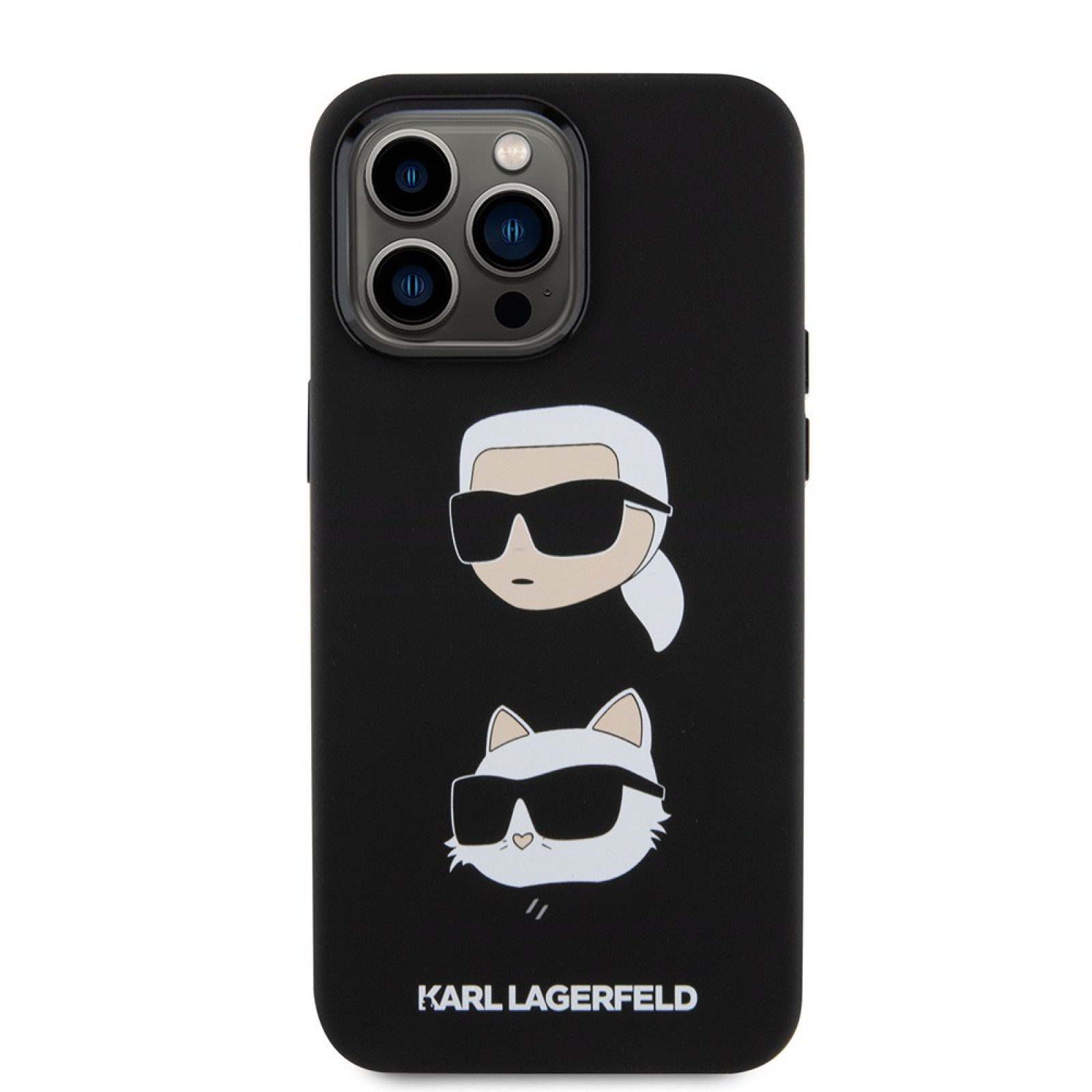 Гръб Karl Lagerfeld Liquid Silicone Karl and Choupette Heads Case за iPhone 15 Pro - Черен