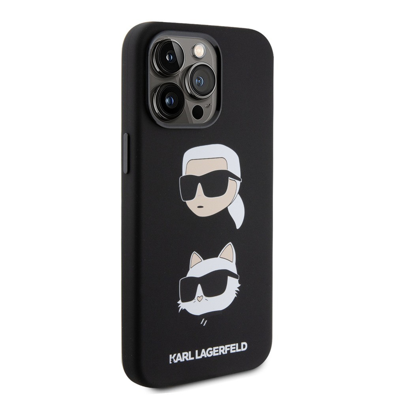 Гръб Karl Lagerfeld Liquid Silicone Karl and Choupette Heads Case за  iPhone 15 Pro Max  - Черен