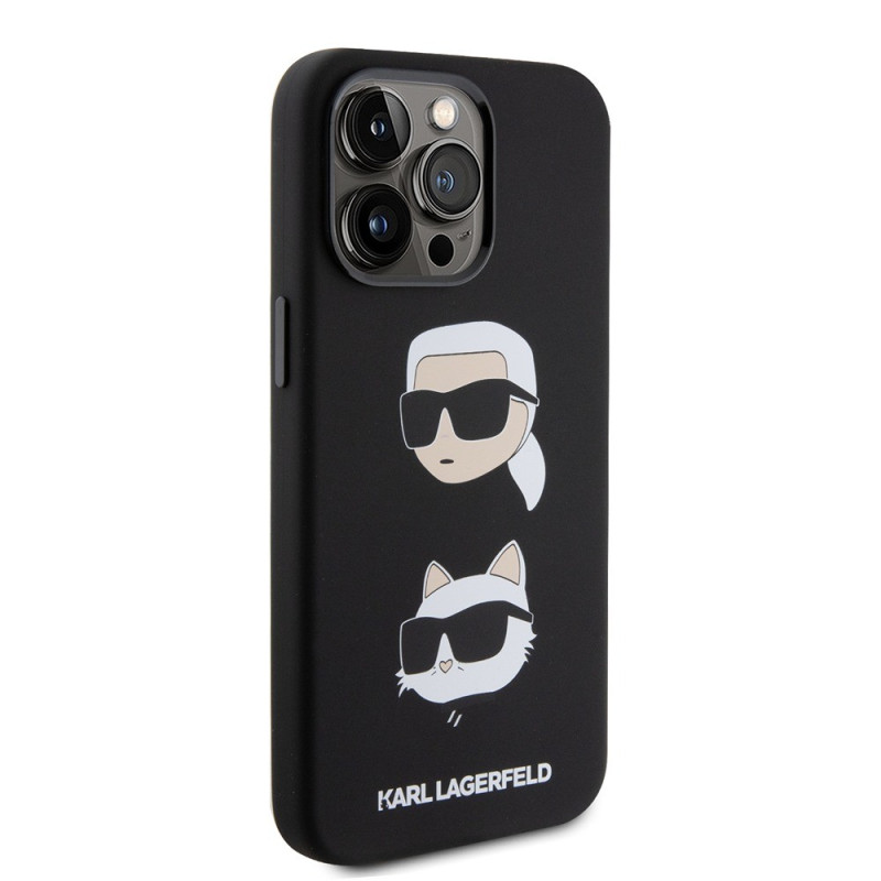 Гръб Karl Lagerfeld Liquid Silicone Karl and Choupette Heads Case за iPhone 15 Pro - Черен