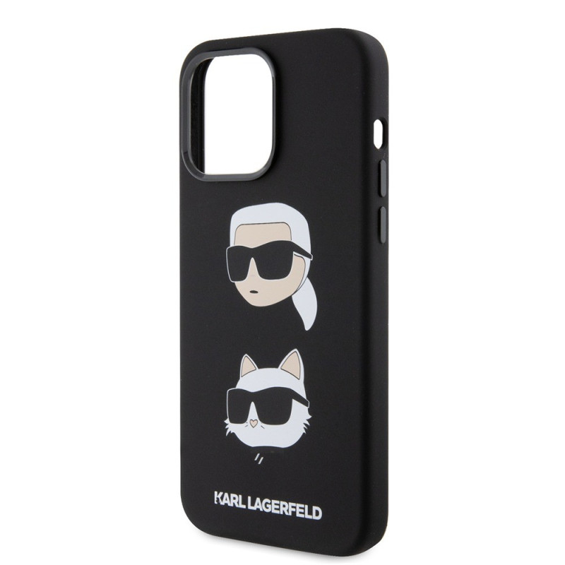 Гръб Karl Lagerfeld Liquid Silicone Karl and Choupette Heads Case за iPhone 15 Pro - Черен