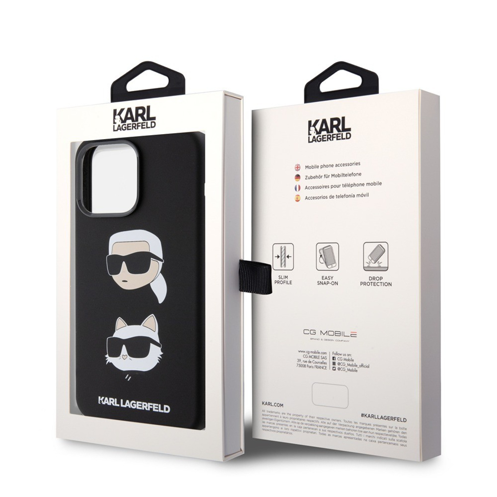 Гръб Karl Lagerfeld Liquid Silicone Karl and Choupette Heads Case за  iPhone 15 Pro Max  - Черен