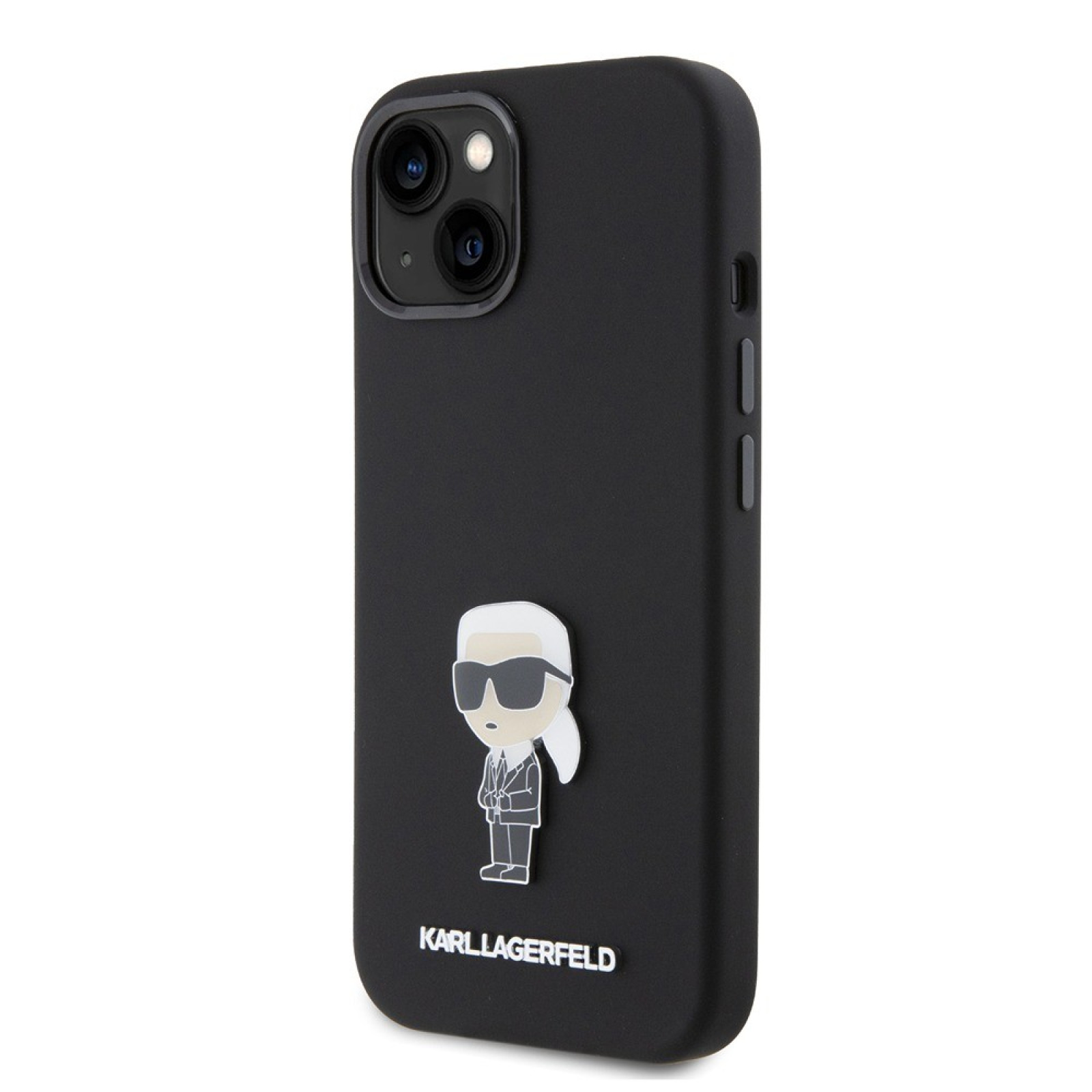 Гръб Karl Lagerfeld Liquid Silicone Metal Ikonik Case за iPhone 15 - Черен