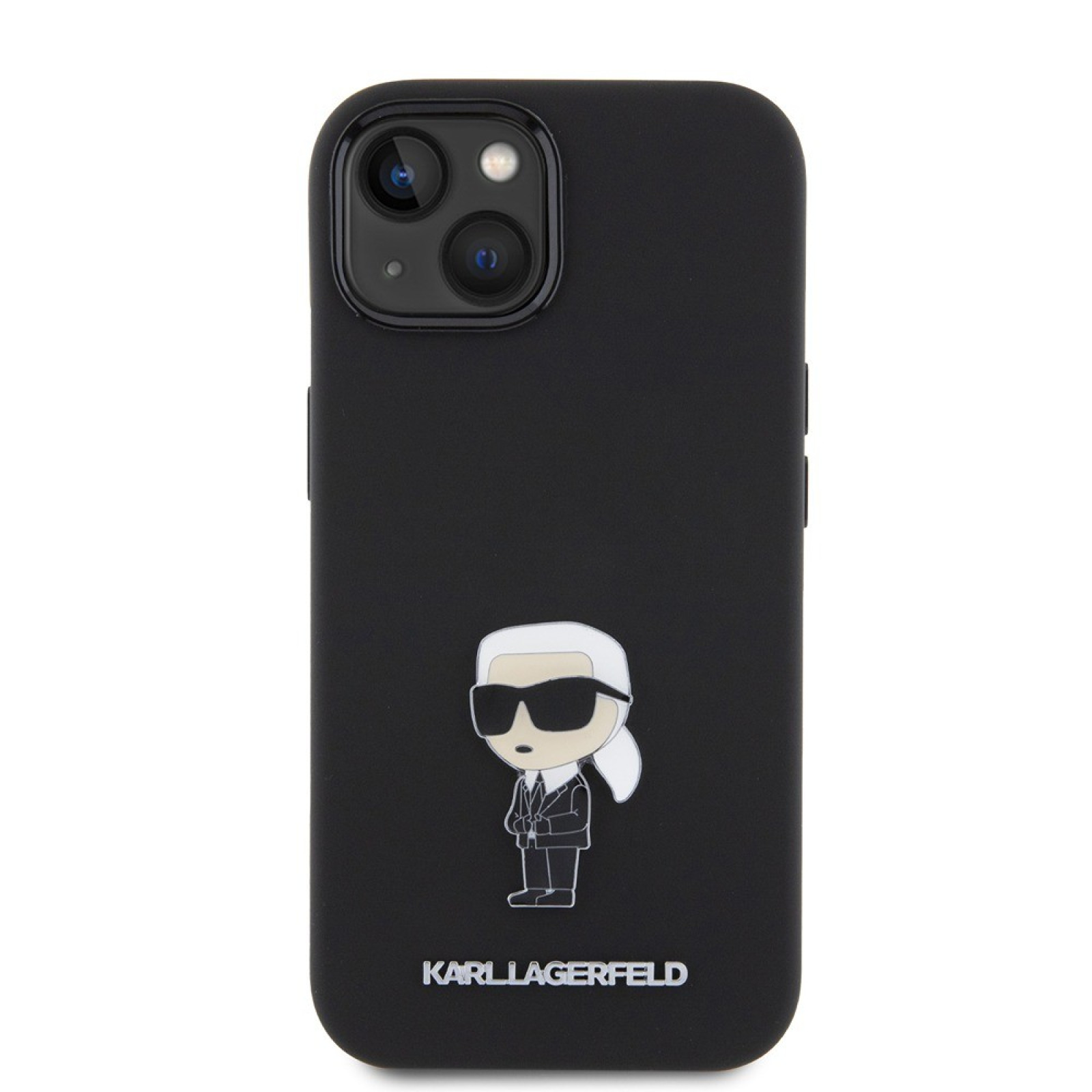 Гръб Karl Lagerfeld Liquid Silicone Metal Ikonik Case за iPhone 15 - Черен