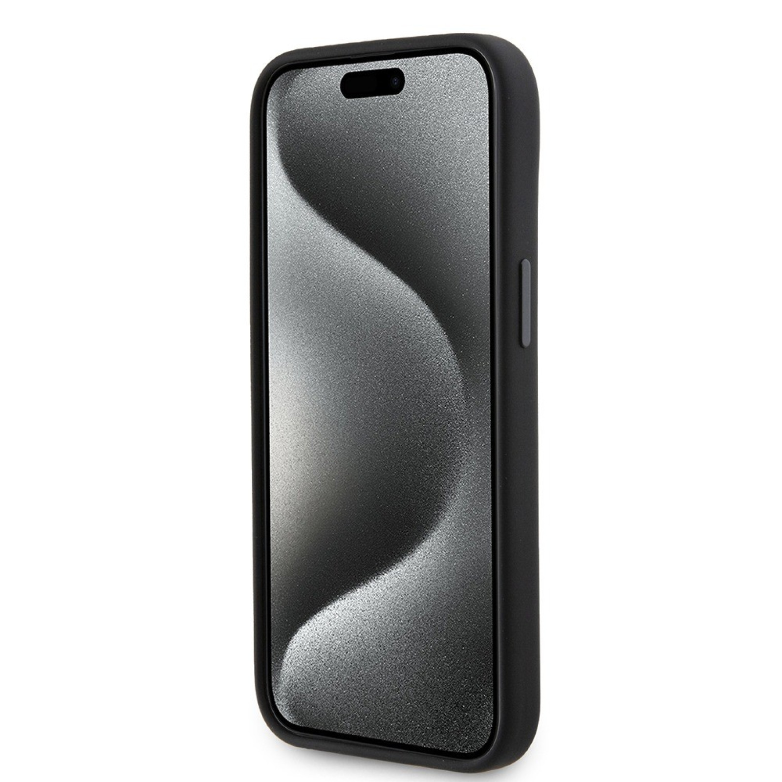 Гръб Karl Lagerfeld Liquid Silicone Metal Ikonik Case за iPhone 15 - Черен