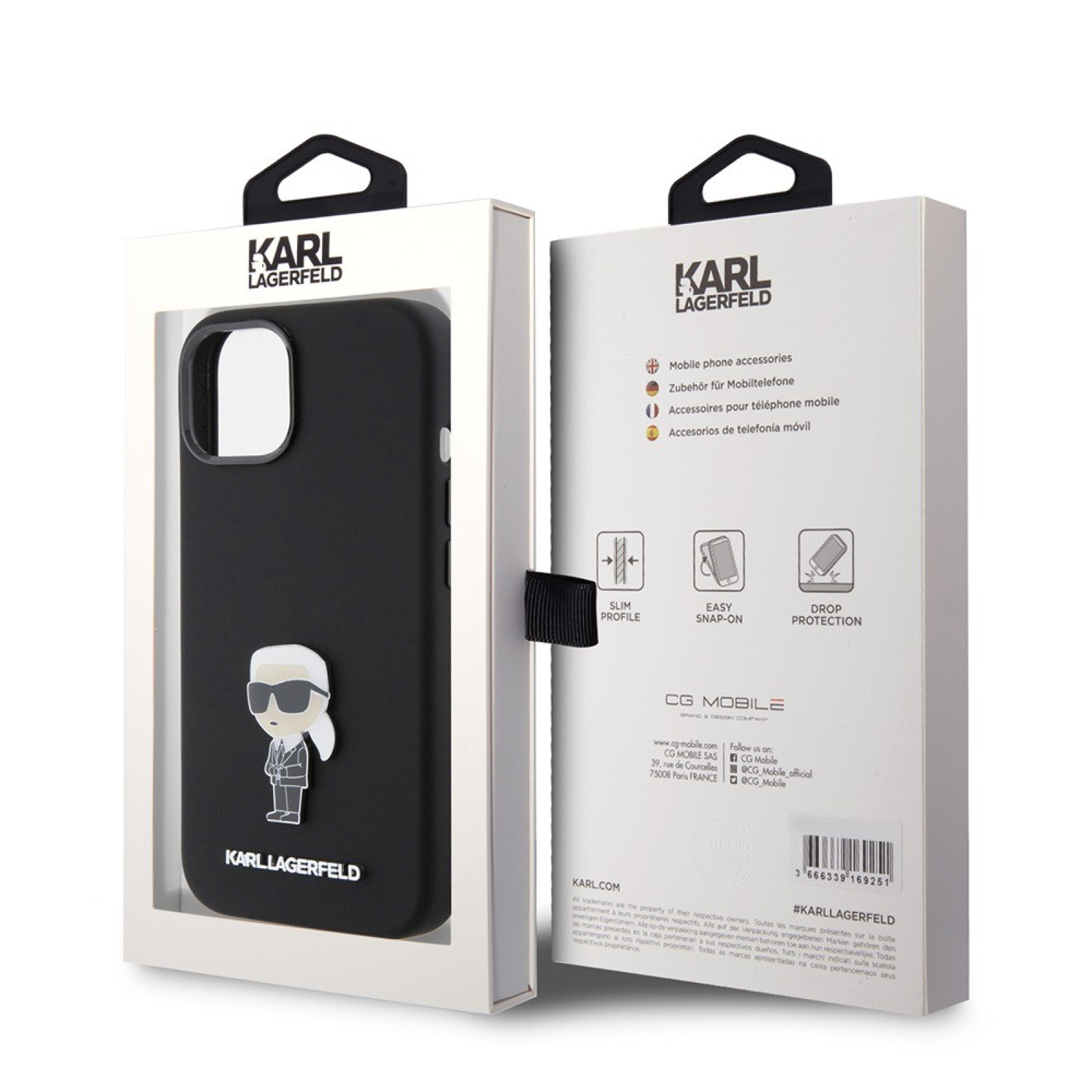 Гръб Karl Lagerfeld Liquid Silicone Metal Ikonik Case за iPhone 15 - Черен