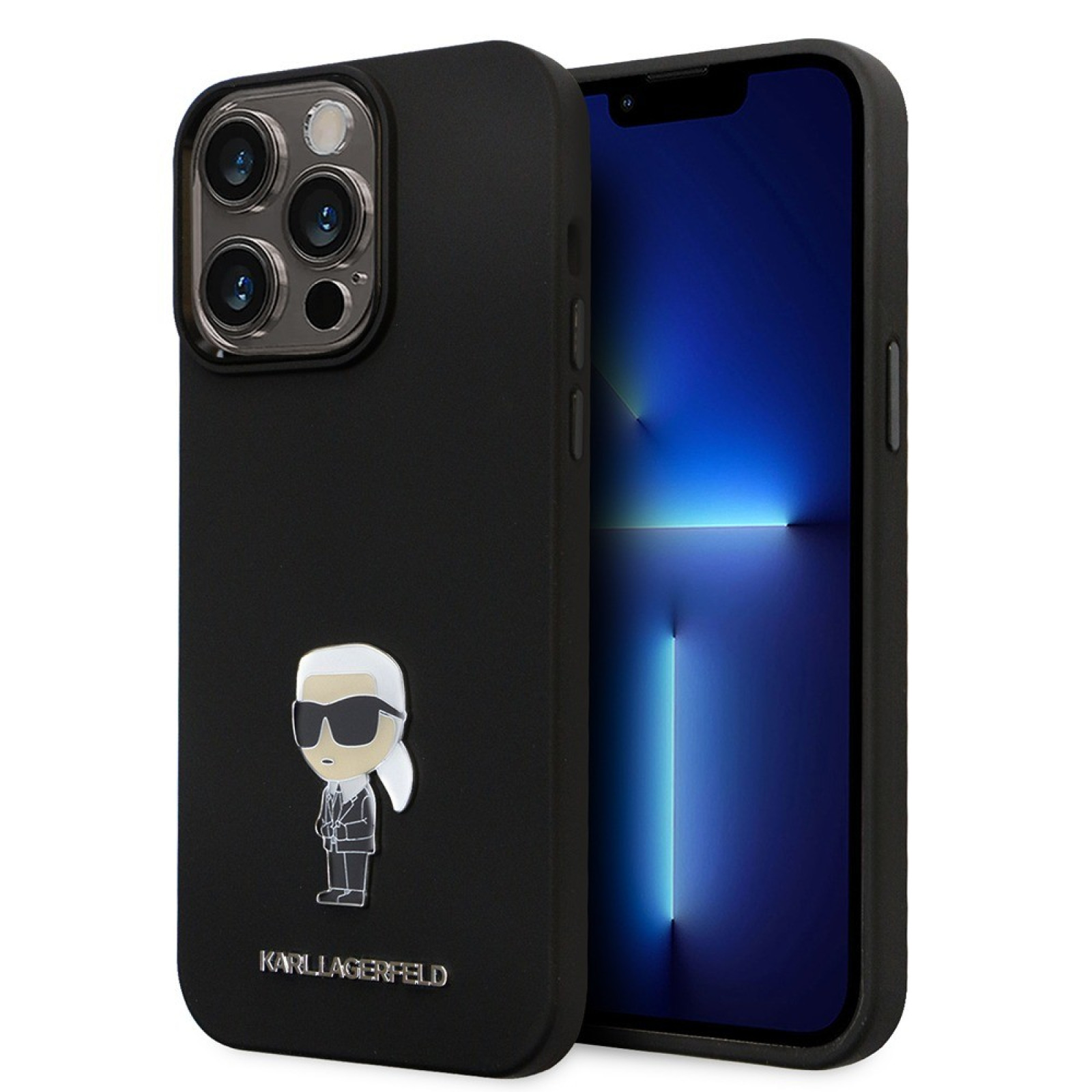 Гръб Karl Lagerfeld  за iPhone 15 Pro Max, Liquid Silicone, Metal Ikonik, Черен