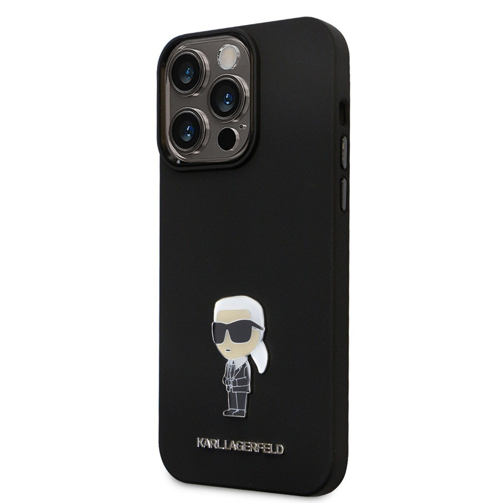 Гръб Karl Lagerfeld Liquid Silicone Metal Ikonik Case за iPhone 15 Pro Max  - Черен