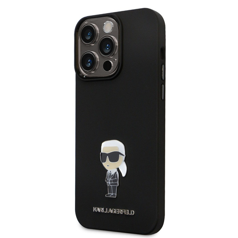 Гръб Karl Lagerfeld  за iPhone 15 Pro Max, Liquid Silicone, Metal Ikonik, Черен