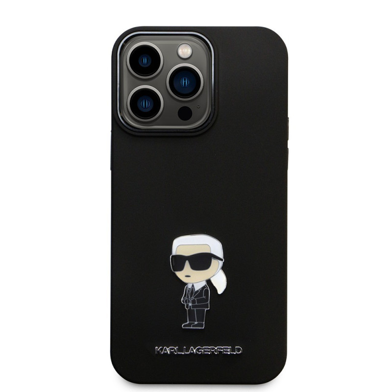 Гръб Karl Lagerfeld Liquid Silicone Metal Ikonik Case за iPhone 15 Pro Max  - Черен