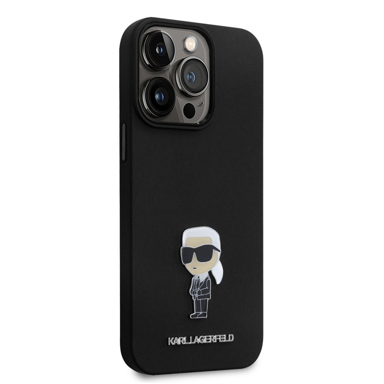 Гръб Karl Lagerfeld Liquid Silicone Metal Ikonik Case за iPhone 15 Pro Max  - Черен