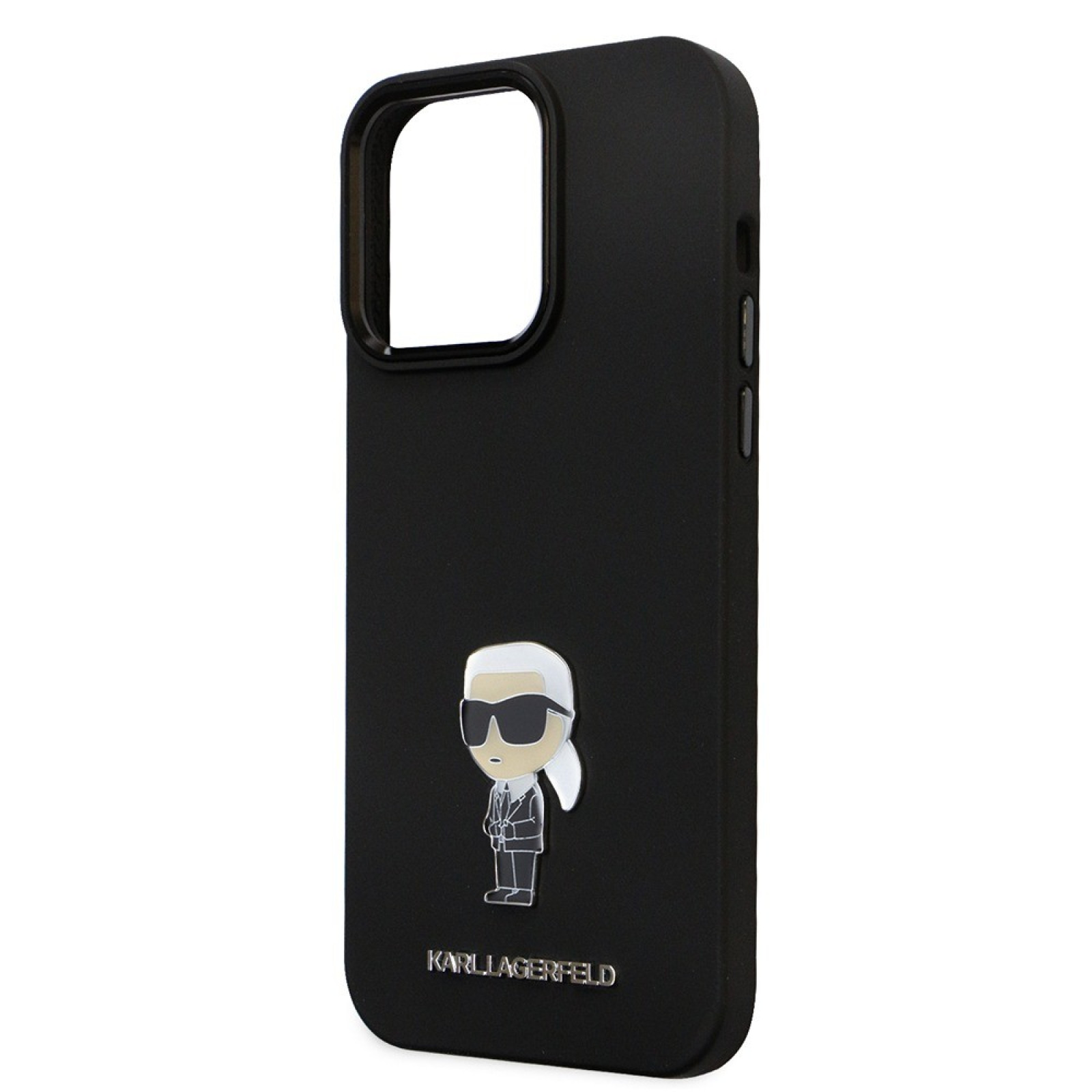 Гръб Karl Lagerfeld  за iPhone 15 Pro Max, Liquid Silicone, Metal Ikonik, Черен