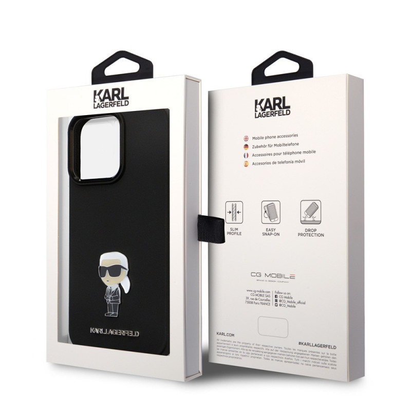 Гръб Karl Lagerfeld Liquid Silicone Metal Ikonik Case за iPhone 15 Pro Max  - Черен