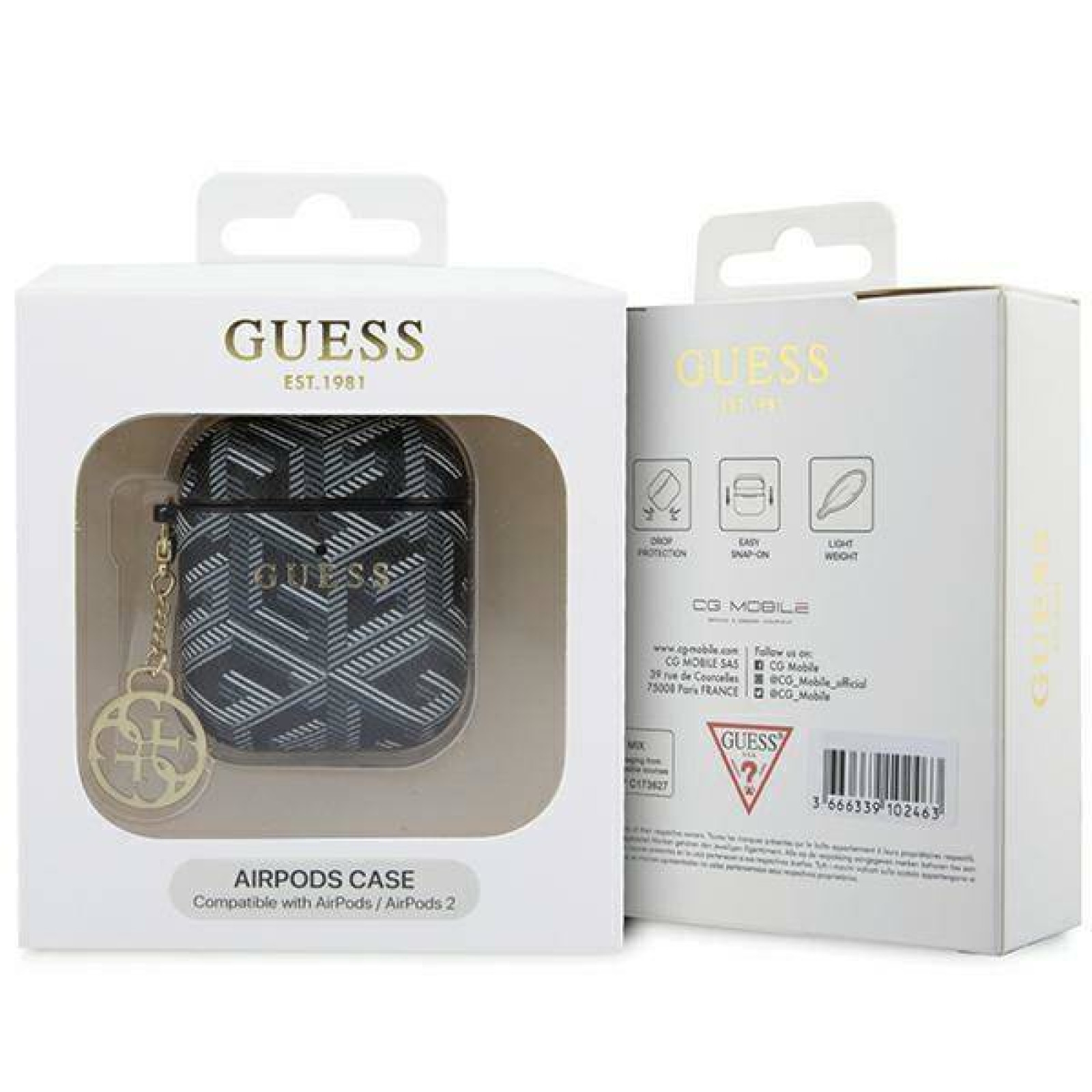 Калъф за Airpods Guess PU G Cube Charm Case за AirPods 1/2  - Черен