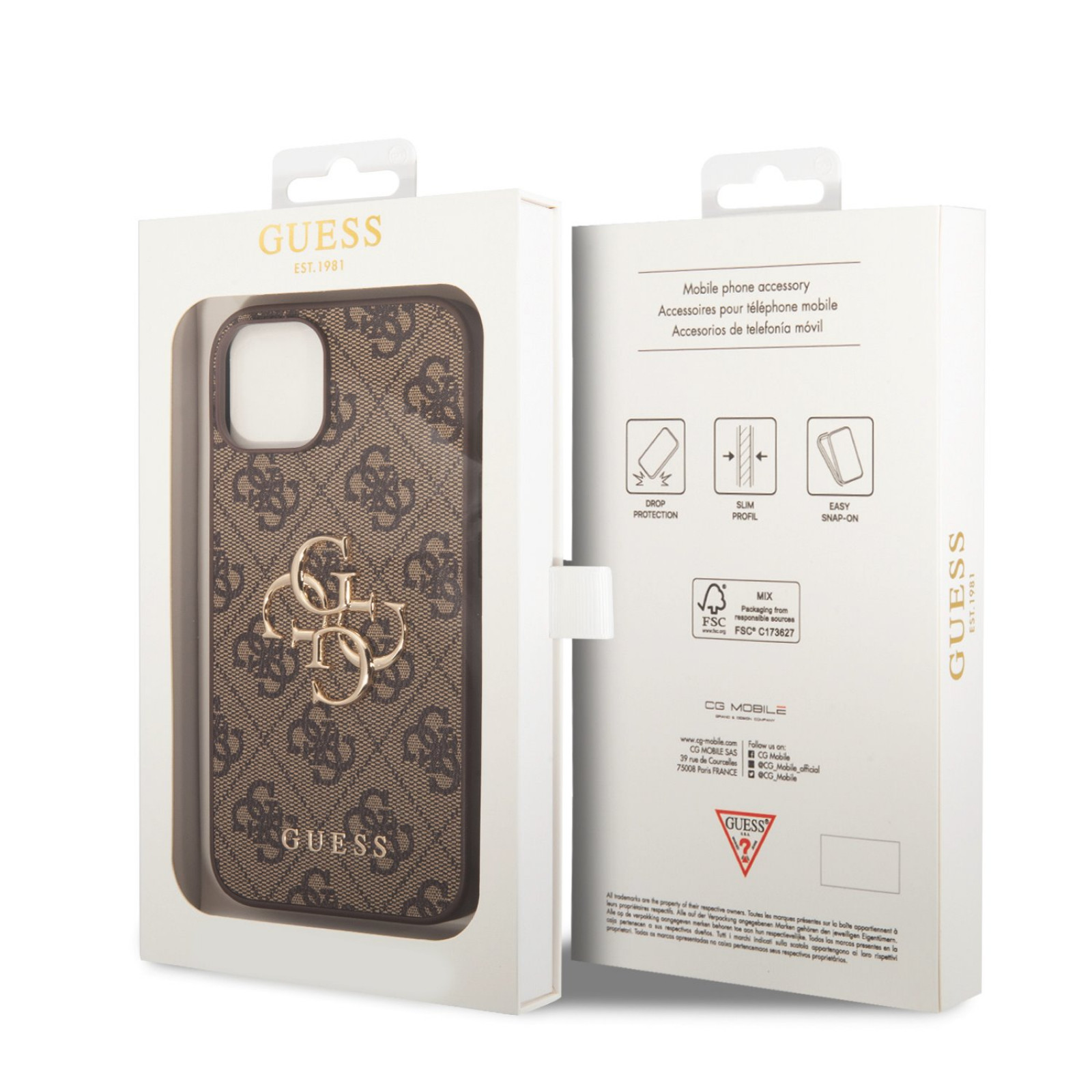 Гръб Guess PU 4G Metal Logo Case за iPhone 15 - Кафяв