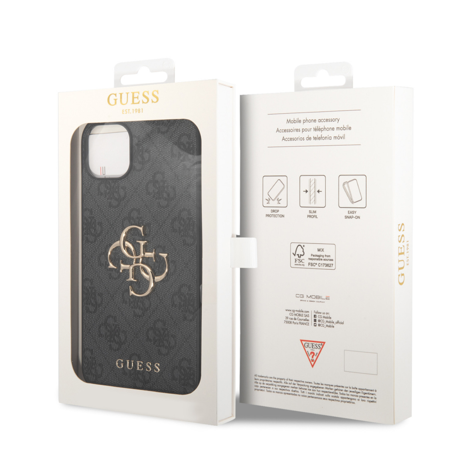 Гръб Guess PU 4G Metal Logo Case за iPhone 15 Plus - Сив
