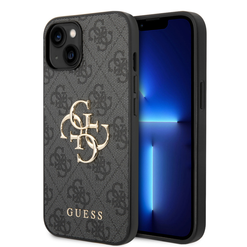 Гръб Guess PU 4G Metal Logo Case за iPhone 15 - Сив