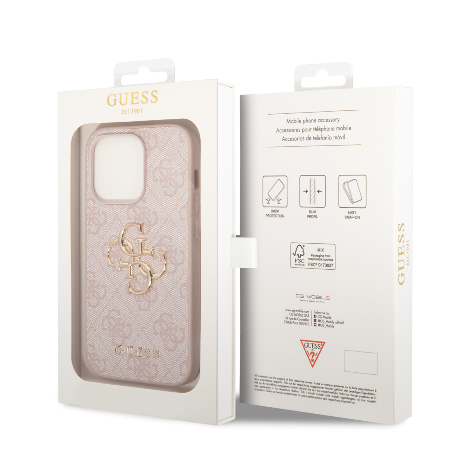Гръб Guess за iPhone 15 Pro Max,  PU 4G Metal Logo Case, Розов