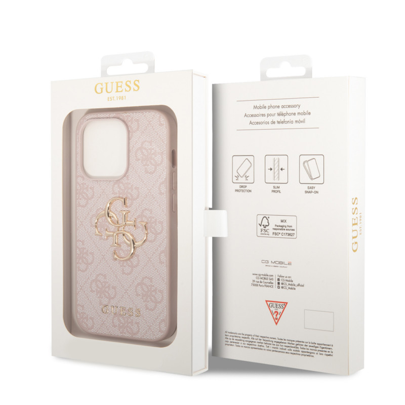 Гръб Guess за iPhone 15 Pro Max,  PU 4G Metal Logo Case, Розов