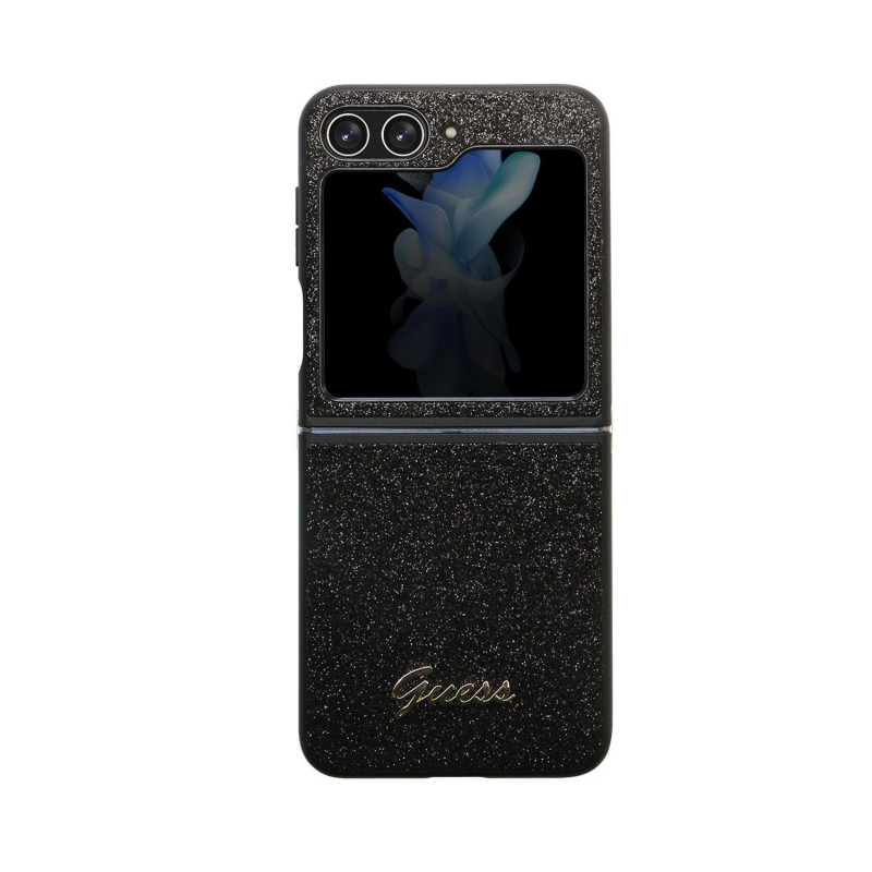 Гръб Guess PC/TPU Glitter Flakes Metal Logo Case за Samsung Galaxy Z Flip 5 - Черен